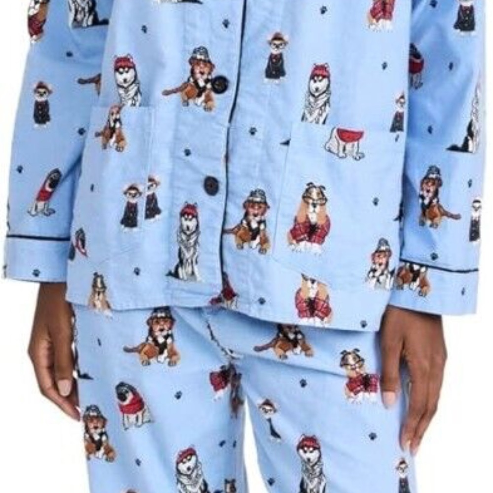 PJ Salvage Nordstrom Cotton Flannel Pajamas 2 PC Set Dogs Top Pants Blue Medium